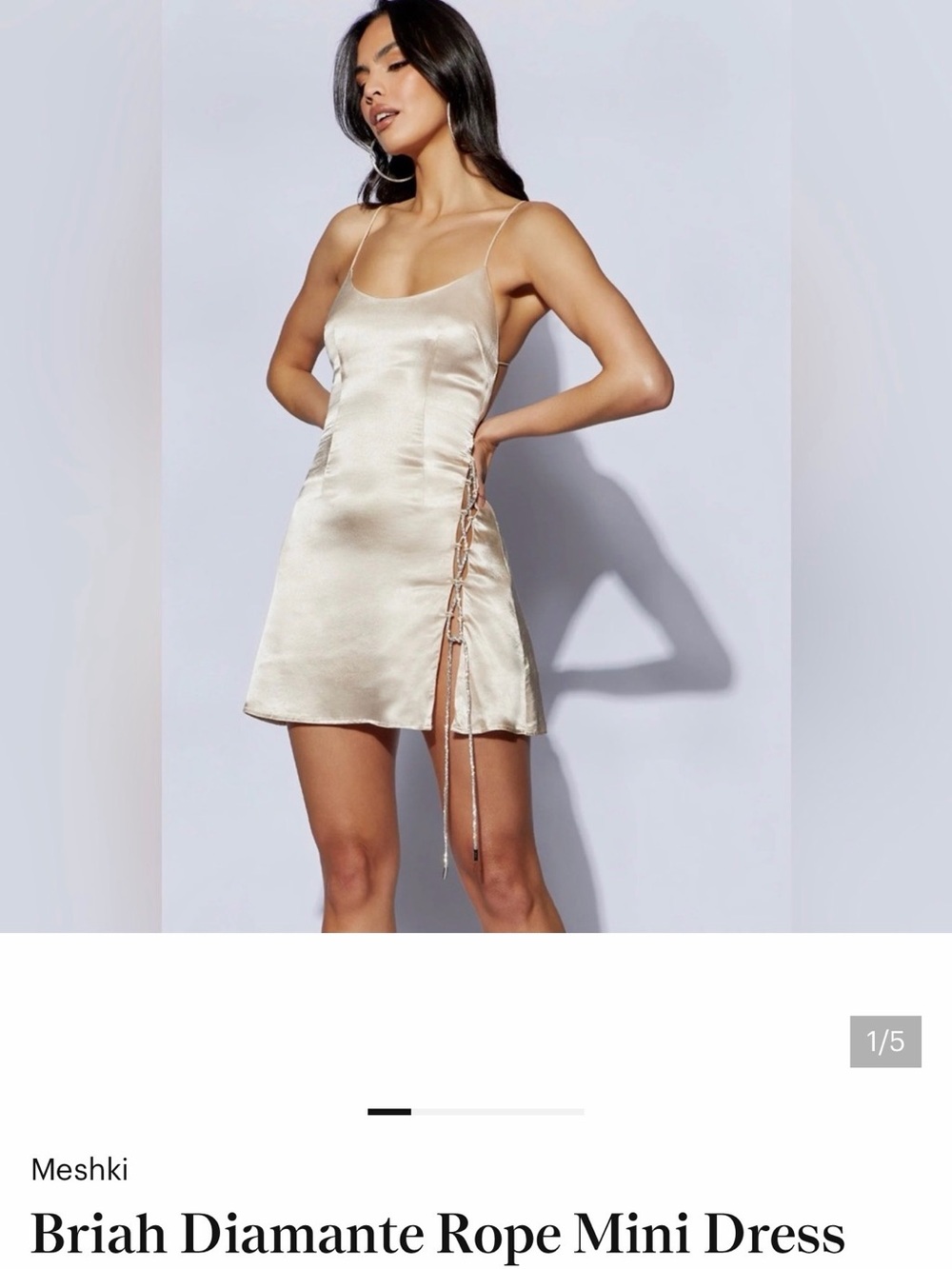 Meshki Champagne Satin Mini Dress with Diamante Rope Detail